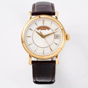 Replica Patek Philippe Calatrava 5153G-010 YG ZF 1:1 Best Edition White textured dial on Brown Leather Strap A324CS