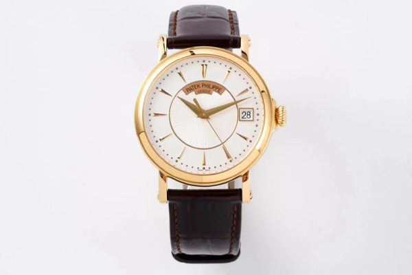 Replica Patek Philippe Calatrava 5153G-010 YG ZF 1:1 Best Edition White textured dial on Brown Leather Strap A324CS