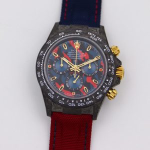 Replica Rolex Daytona DIW Carbon OMF Best Edition Blue/Red Dial on Blue/Red Nylon Strap A4130