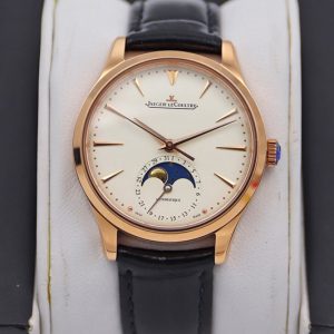 Replica Jaeger-LeCoultre Master Ultra Thin Moonphase RG/LE White Dial Black Leather Strap TW MY9015 to Cal.925