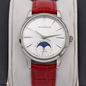 Replica Jaeger-LeCoultre Master Ultra Thin Moonphase SS/LE White Dial Red Leather Strap TW MY9015 to Cal.925