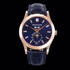 Replica Patek Philippe Annual Calendar Complications 5396 RG GRF Best Edition Blue dial T Crystal Markers on Blue leather strap A324