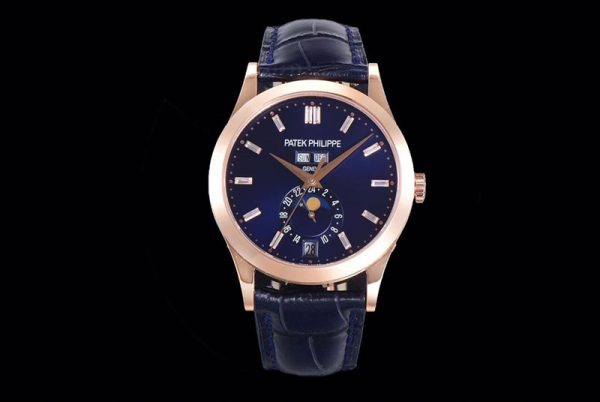 Replica Patek Philippe Annual Calendar Complications 5396 RG GRF Best Edition Blue dial T Crystal Markers on Blue leather strap A324