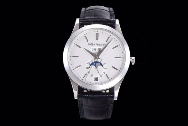 Replica Patek Philippe Annual Calendar Complications 5396 SS GRF Best Edition White Dial Sticks Markers on Black leather