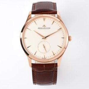 Replica Jaeger-LeCoultre Master Ultra Thin Small Second RG ZF 1:1 Best Edition White Dial on Brown Leather Strap A896