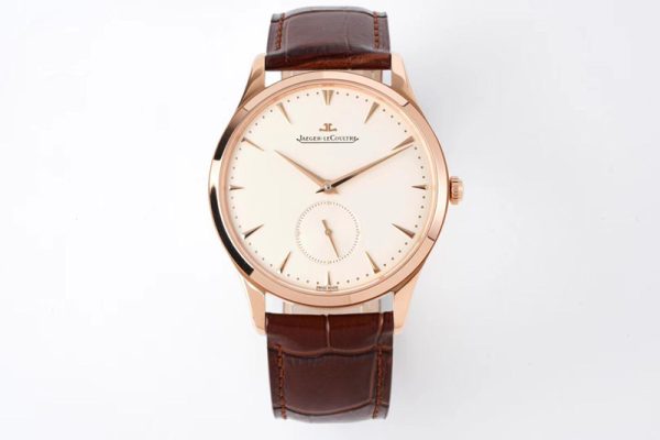Replica Jaeger-LeCoultre Master Ultra Thin Small Second RG ZF 1:1 Best Edition White Dial on Brown Leather Strap A896