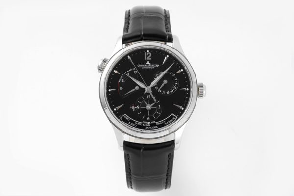 Replica Jaeger-LeCoultre Master Geographic Real PR SS ZF 1:1 Best Edition Black Dial on Black Leather Strap A939