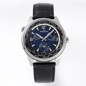 Replica Jaeger-LeCoultre Polaris Geographic SS ZF 1:1 Best Edition Blue Textured Dial on Black Leather Strap A936