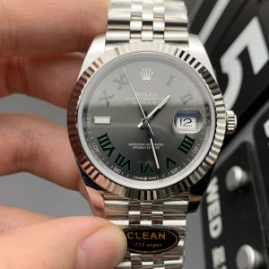 Replica Rolex Datejust 41 SS 904L Steel Clean 1:1 Best Edition Gray Dial Green Roman on SS Bracelet VR3235