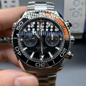 Replica Omega Planet Ocean Master Chronometer OMF SS Black/Orange Polished Bezel Black Dial on SS Bracelet A9900