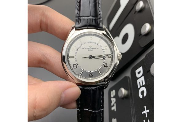 Replica Vacheron Constantin Fiftysix SS 40mm ZF 1:1 Best Edition Silver Dial on Black Leather Strap A1326