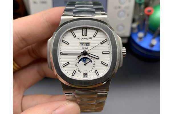 Replica Patek Philippe Nautilus 5726 Full Function SS PPF 1:1 Best Edition White Dial on SS Bracelet A324