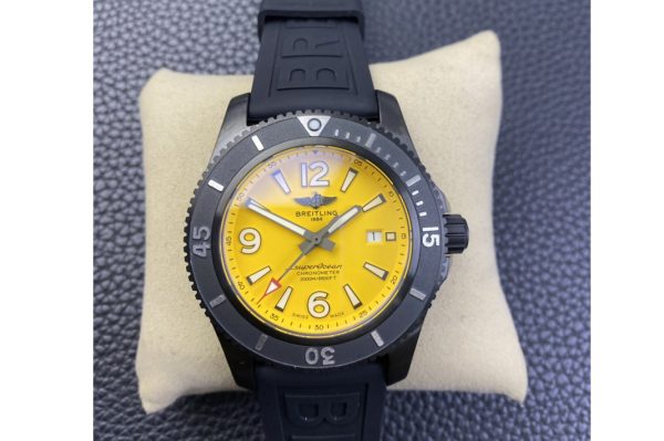 Replica Breitling Superocean Automatic 46mm TF 1:1 Best Edition PVD Titanium Yellow Dial Black Rubber Strap A2824