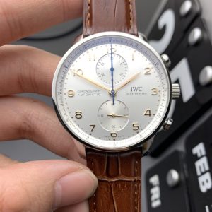 Replica IWC Portuguese Chrono IW371604 ZF 1:1 Best Edition White Dial on Brown Leather Strap A69355