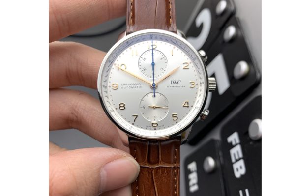Replica IWC Portuguese Chrono IW371604 ZF 1:1 Best Edition White Dial on Brown Leather Strap A69355