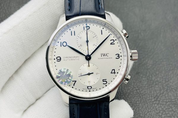 Replica IWC Portuguese Chrono IW371605 ZF 1:1 Best Edition White Dial on Blue Leather Strap A69355