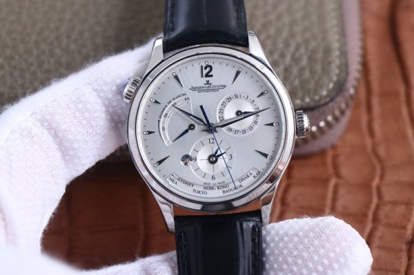 Replica Jaeger-LeCoultre Master Geographic Real PR SS ZF 1:1 Best Edition Silver Dial on Black Leather Strap A939