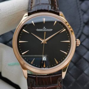 Replica Jaeger-LeCoultre Master Ultra Thin Date 1282510 RG ZF 1:1 Best Edition Black Dial on Brown Leather Strap A899/1