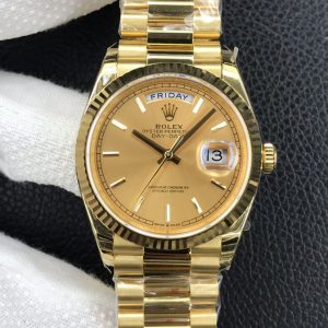 Replica Rolex Day-Date 36 YG 128238 EWF Best Edition Gold Dial Stick Markers on President Bracelet A3255