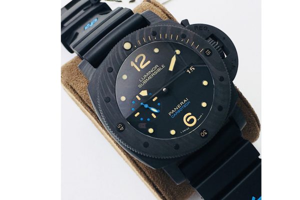 Replica Panerai PAM616 Carbotech VSF Best Edition on Blue Logo Black Rubber Strap P.9000 Super Clone V3 (Free Leather Strap)