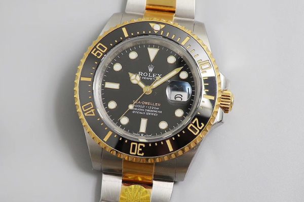 Replica Rolex Sea-Dweller Two Tone SS/YG Wrapped 126603 D1 Best Edition Black Dial on SS/Wrapped Bracelet A2836