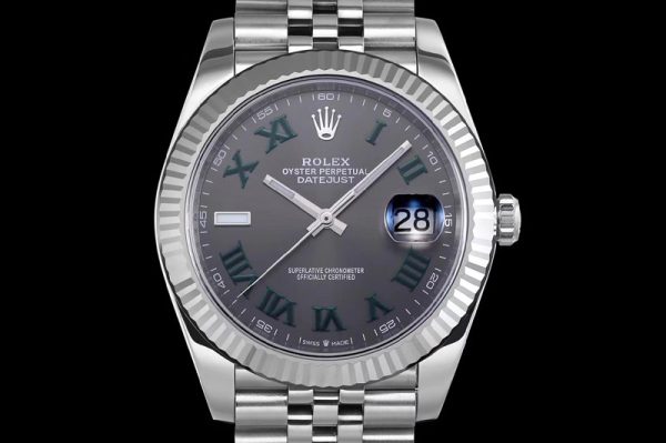Replica Rolex DateJust 41 SS 126334 DJF Best Edition 904L Steel Gray Dial Roman Markers on Jubilee Bracelet A2824