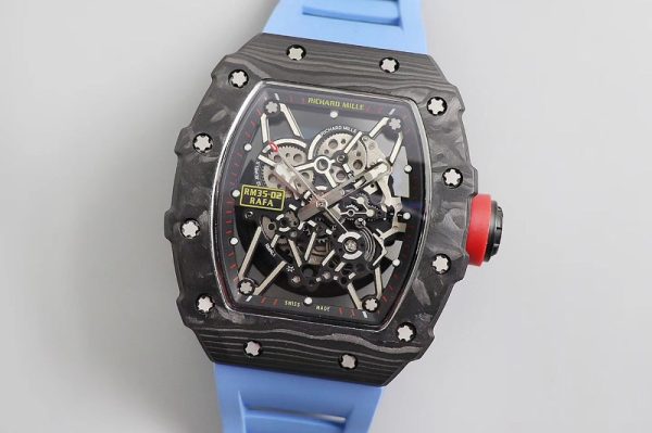 Replica Richard Mille RM035-02 KVF Best Edition Skeleton Dial Red on Blue Rubber Strap MIYOTA8215