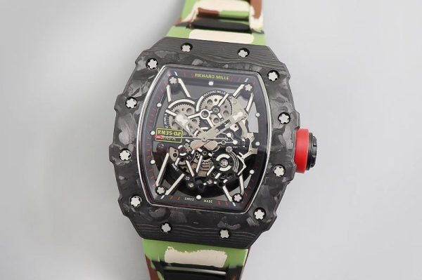 Replica Richard Mille RM035-02 KVF Best Edition Skeleton Dial Red on Green Camouflage Rubber Strap MIYOTA8215