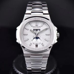 Replica Patek Philippe Nautilus SS 5726/1A-014 PP Best Edition White Textured Dial Working Annual Calendaron on SS Bracelet A324