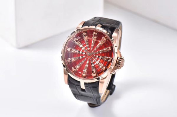 Replica Roger Dubuis Excalibur Knights of the Round Table II RG ZF Best Edition Red Dial on Black Leather Strap MIYOTA 9015