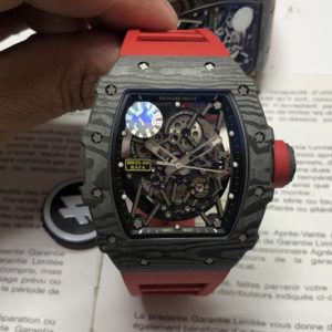 Replica Richard Mille RM035-02 Real Forge Carbon ZF 1:1 Best Edition Skeleton Dial on Red Rubber Strap NH05A