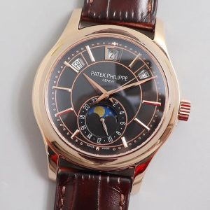Replica Patek Philippe Annual Calendar 5205G Rose Gold GRF Best Edition Brown Dial on Brown Leather Strap A324