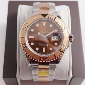 Replica Rolex Yacht-Master 116621 D1F Brown Dial on Rose Gold Wrapped SS/RG Bracelet A2836
