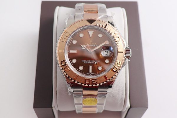 Replica Rolex Yacht-Master 116621 D1F Brown Dial on Rose Gold Wrapped SS/RG Bracelet A2836