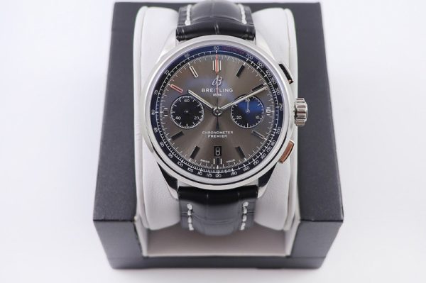 Replica Breitling Premier B01 Chronograph 42 Steel Watch GF Best Edtion in Gray Dial and Black Leather With A7750