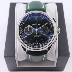 Replica Breitling Premier B01 Chronograph 42 Steel Watch GF Best Edtion in Green Dial and Green Leather With A7750