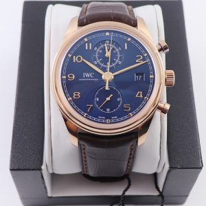 Replica IWC Portugieser Chrono Classic 42 RG IW390305 ZF 1:1 Best Edition Blue Dial on Brown Leather Strap A7750