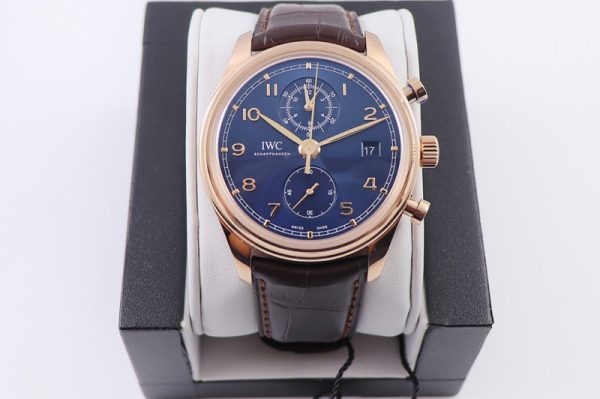 Replica IWC Portugieser Chrono Classic 42 RG IW390305 ZF 1:1 Best Edition Blue Dial on Brown Leather Strap A7750
