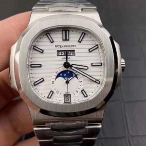 Replica Patek Philippe Nautilus 5726 Complicated SS PF Best Edition White Textured Dial on SS Bracelet A324