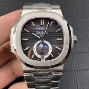 Replica Patek Philippe Nautilus 5726 Complicated SS PF Best Edition Gray Textured Dial on SS Bracelet A324