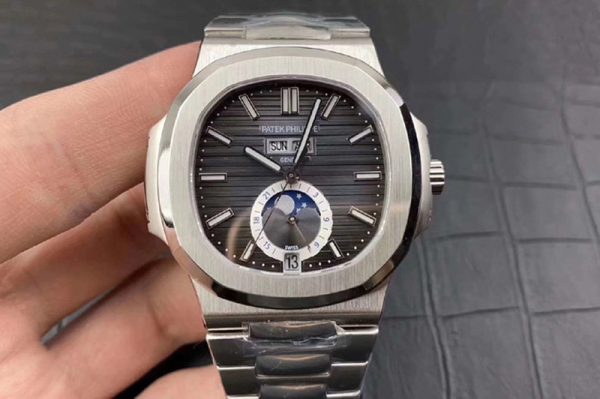 Replica Patek Philippe Nautilus 5726 Complicated SS PF Best Edition Gray Textured Dial on SS Bracelet A324