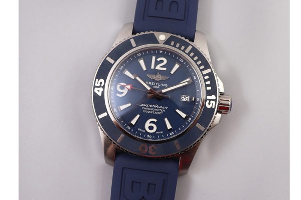 Replica Breitling Superocean Automatic 44 TF 1:1 Best Edition Blue Dial Blue Bezel on Blue Rubber Strap A2824