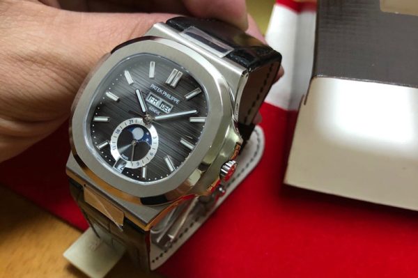 Replica Patek Philippe Nautilus 5726 PF Best Edition Gray Dial Working Annual Calendar On Black Croco Leather strap A.324