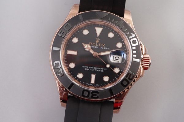 Replica Rolex Yacht-Master 116655 Wrapped Gold D1F 1:1 Best Edition Black Ceramic Bezel on Black Rubber Strap A2836