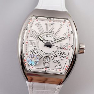 Replica Franck Muller Vanguard V45 SS ZF Best Edition White Textured Dial on White Rubber Strap MIYOTA 9015