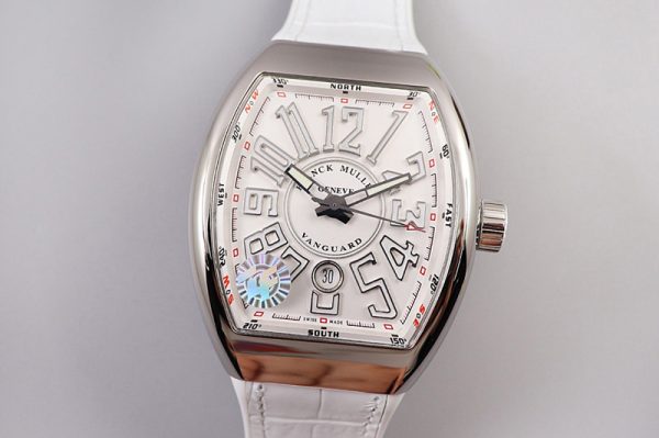 Replica Franck Muller Vanguard V45 SS ZF Best Edition White Textured Dial on White Rubber Strap MIYOTA 9015