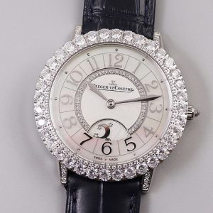 Replica Jaeger-LeCoultre Rendez-Vous Night & Day SS Diamonds Bezel ZF 1:1 Best Edition White MOP Dial on Black Leather Strap A898