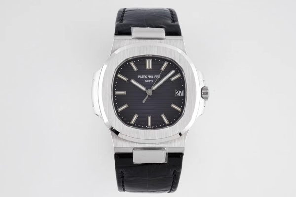 Replica Patek Philippe Nautilus 5711/1A PPF 1:1 Best Edition Gray Textured Dial on Black Leather Strap 324CS (Free box)