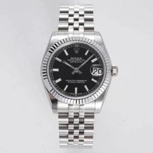 Replica Rolex Datejust 31mm 178274 SS GSF Best Edition Black Stick Markers Dial on SS Jubilee Bracelet SEIKO NH05A