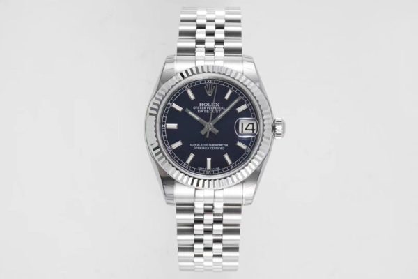 Replica Rolex Datejust 31mm 178274 SS GSF Best Edition Blue Stick Markers Dial on SS Jubilee Bracelet SEIKO NH05A